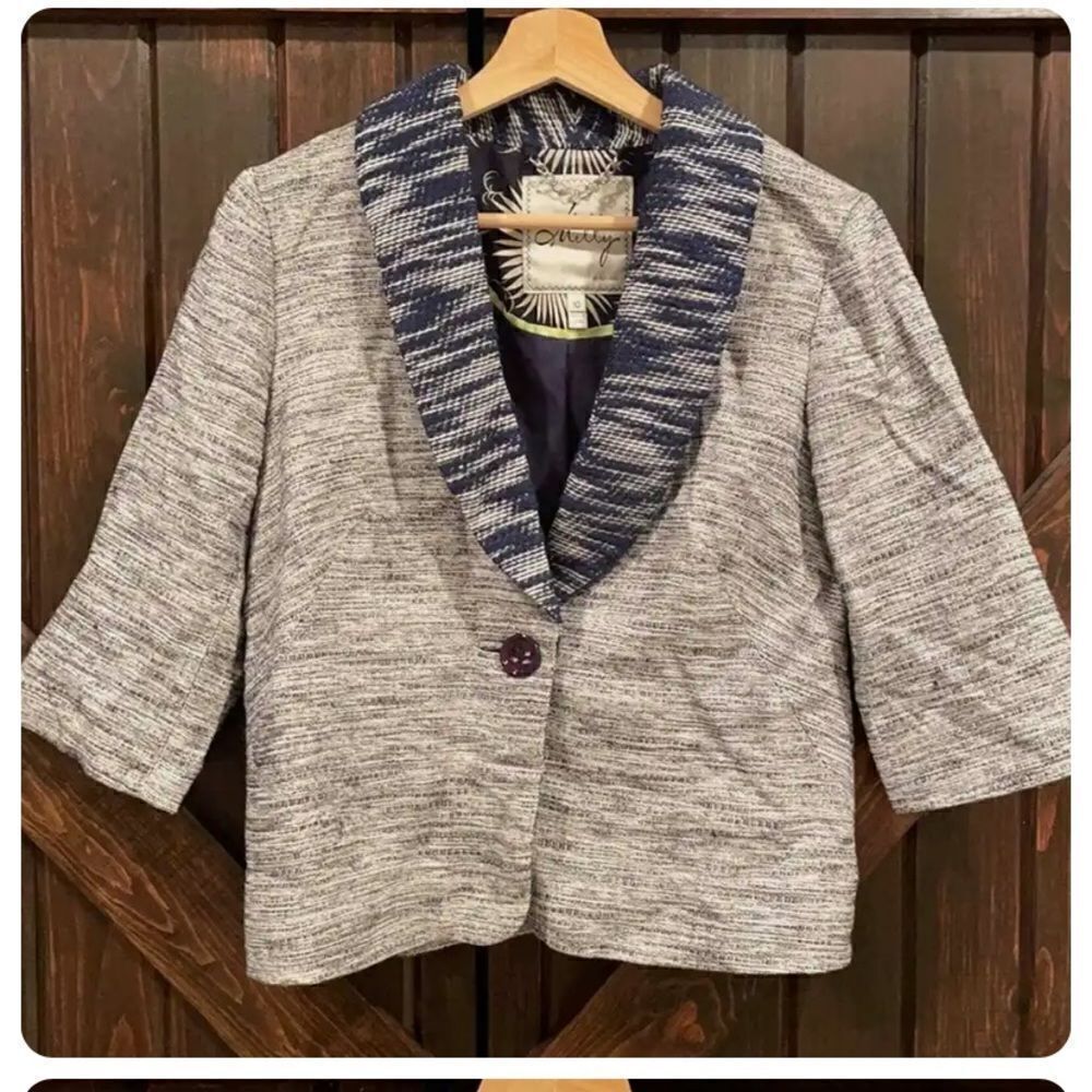 Milly Of New York Linen Cotton Blend Cropped Tweed Blazer